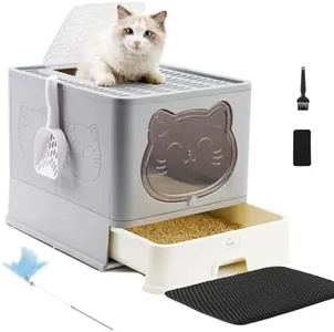 HelloMiao Fully Enclosed Cat Litter Box with Lid, Foldable Extra Large Cat Toilet, Drawer Type Cat Litter Tray with Plastic Scoop, Suitable for Cats Under 17.6Ib(8kg)