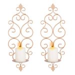 Sziqiqi Iron Wall Candle Sconce Holder Set of 2 Hanging Wall Mounted Pillar Candle Sconces Holder, Wall Sconces Decor for Bedroom Dining Room Living Room Bathroom, Rose Gold