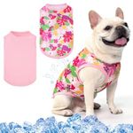 KOOLTAIL Dog Cooling Shirts 2 Pack T Shirt Clothes Dog Summer Shirt Vest Lightweight with Fashion Printing for Small Medium Large Dogs (Pink Flower XS)