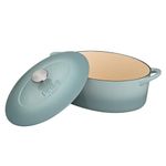 Denby - Pavilion Blue Cast Iron Casserole Dish - Dutch Oven, Oven Safe Pot, Enamelled - 28cm, 4.25L Capacity - Oval