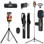 GADGETSWEAR Mobile Stand Selfie Stick Phone with Tripod for Video Recording (Combo with Wireless Mic), Camera Phones Holder vlogging Shoot Sticks kit with Remote, 360 Degree Portable vlog Stands