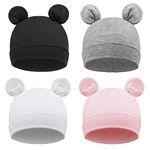 DRESHOW 4 Pieces Baby Beanie Newborn Toddler Soft Cute Knit Hat Hospital Hats for Baby Boys Bear Ears Infant Beanie