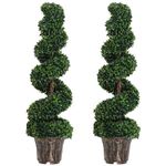 Outsunny Set of 2 Artificial Trees, Artificial Boxwood Spiral Topiary Trees Potted Decorative Plant Indoor Décor 120cm