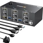 YOUTINGHDAV USB 3.0 KVM Switch 3 Monitors 2 Computers, Triple Monitore KVM Switch HDMI+DP+DP, KVM Switch 8K@60Hz 4K@144Hz for 2 Computers Share 3 Monitors and Mouse Keyboard, with HDMI+DP+USB Cables