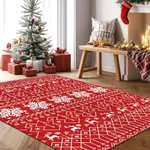 Yamaziot Washable Christmas Area Rug 3x5 – Red Snowflake Holiday Decorative Doormat, Non Slip Soft Low Pile Carpet for Entryway, Living Room, Kitchen, Dining Room, Bathroom, Red