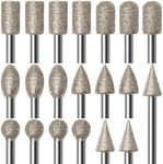 Stone Carving Set Diamond Burr Bits, 20PCS Polishing Kits Rotary Tools Accessories with 1/8’ Shank For Carving, Engraving, Grinding, Polishing Stone, Rocks, Jewelry, Glass, Ceramics