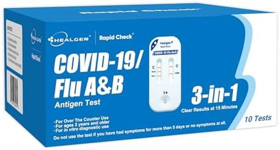 Healgen Rapid Check COVID-19, Flu A&B Antigen Test Kit, OTC 3-in-1 Flu & COVID Home Test, Easy to Read Dual Windows, Results in 15 Mins, 18-Month Shelf Life, 10 Test