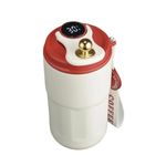 Devine Details Spill Proof Insulated Travel Mug with Temperature Control Display - 316 Double Wall Stainless Steel - Upto 12 Hours Vacuum Insulation - 420 ML - Red & White