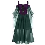 AMhomely Halloween Dress Medieval Costume Women Butterfly Sleeve Maxi Dress Cold Shoulder Steampunk Corset Dress for Women Gothic Clothes, Z Army Green, XL