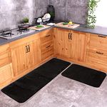 Saral Home 2 Pcs Solid Soft Microfiber Durable & Washable Multipurpose Runner & Bathmat Set for Home/Kitchen/Living Area/Lobby with Anti Skid Backing (Black, 40 Cm X 50 Cm & 40 Cm X 100 Cm)