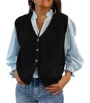 Cioatin Women Y2K Button Up V Neck Knit Crop Sweater Vest Sleeveless Waistcoat Tank Tops Pullover Preppy Clothes Outfits, Black, Small