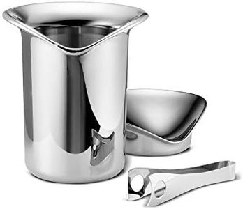 Georg Jensen Wine Ice Bucket with Tongs - Mirror Polished Stainless Steel - Designed by Thomas Sandell - Luxury Drink Cooler