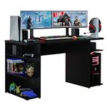 Madesa Large Gaming Computer Desk 53 Inch with 5 Shelves Cable Management Student Study Wooden Table Home Office Gamer Desk for Kids and Adults - Black