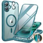 Miracase Magnetic Case for iPhone 16 Case 6.1-Inch, Full Body Bumper Clear Back Cover Compatible with MagSafe and Built-in 9H Tempered Glass Screen Protector + Camera Lens Protector (Teal)