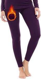 MANCYFIT Thermal Pants for Women Fleece Lined Leggings Underwear Soft Bottoms Dark Purple Small