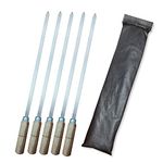 BnoSpace Stainless Steel Flat Kabab Sticks | Barbeque Skewers | BBQ Skewers Set | BBQ Sticks Patti, Metal Grilling Skewer | Wooden Handle for Making Kabob (Kebab Stick 17 inch)