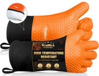 Walfos Silicone BBQ Gloves - Heat Resistant Grilling Gloves, Premium Non-Slip Kitchen Oven Mitt with Protective Cotton Layer Inside, Waterproof, Great for Grilling, Kitchen and Cooking, Orange