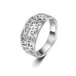 BORUO 925 Sterling Silver Ring, High Polish Tarnish Resistant Comfort Fit Victorian Leaf Filigree Vintage Style Ring, Sterling Silver