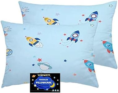 Lot de 2 taies d'oreiller pour bébé et enfant - 100 % coton doux - Fermeture à rabat - Lavable en machine - Fusée spatiale - 40 x 60 cm
