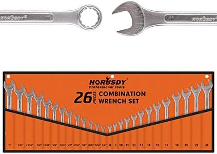 HORUSDY 26-Piece Combination Spanner Set with Roll-up Pouch, Open and Ring End Spanners, SAE 1/4” - 1” and Metric 8mm - 24mm