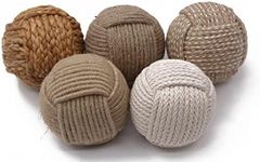 Roorkee Instruments 5pcs 2.5 Inch Rustic Nautical Decorative Spherical Natural Jute Rope Cotton Ball Home Tabletop Décor Vase & Tray Bowl Filler