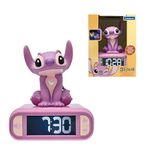 LEXIBOOK, Disney Stitch, Angel Night Light Alarm Clock, Sounds and Melodies, Backlit LCD Screen, Luminous, Snooze, Pink, RL800D1