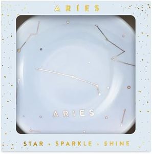 Lucky Feather Zodiac Ring Dish for Women – Glazed Ceramic Jewelry Tray with Astrological Constellation Depicted in Opulent Metallic Gold - Aries