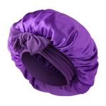 Abeillo Silk Sleep Bonnets for Women, 1PC Adjustable Satin Night Sleeping Cap Soft Elastic Band Silk Bonnets for Sleeping, Hair Bonnet with Tie Band for Curly Hair Braid Women (Purple)