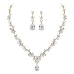 EVER FAITH Bridal Jewelry Set for Bride, 14K Gold Plated Gorgeous Marquise Cubic Zirconia Flower Necklace Dangle Earrings Sets Wedding Bridal Prom Party Jewellry