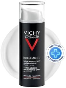 Vichy Face Moisturizer for Men, Homme Hydra Mag C+ Men's Brightening Face and Eye Cream for Dry, Combination and Sensitive Skin, with Vitamin C and Magnesium, Moisturizes and Reduces Dark Circles, Hypoallergenic, 50mL