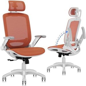 GABRYLLY Ergonomic Office Chair, High Back Home Desk Chair with Headrest, Flip-Up Arms, 90-120° Tilt Lock and Wide Cushion, 400LBS Mesh Chairs for Man Woman, White Task Chair(Orange,GY01WOR)