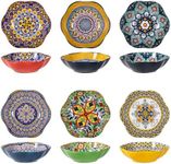 HENXFEN LEAD Porcelain Salad Bowl, 590ml Dessert Bowl Cereal Bowl, Multifunctional Flower Shaped Pasta Bowl for Ice Cream, Rice, Dessert, etc. Colourful, Pack of 6 - Bohemian Style