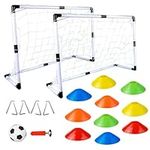 koolbitz kids 2 Football Goal Set with 10 Cones and 8 Pegs Children Training Goal Post with Sports Accessories Outdoor Soccer Game Net Garden Backyard Beach Plat Fun Toy