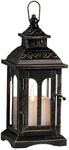 DECORKEY Candle Lantern Decorative Indoor & Outdoor, Christmas Vintage Metal Hanging Lanterns Decor for Front Porch Home Patio Wedding Party, Halloween Decorations (Black with Copper Brush)