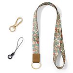 Vicloon Neck Lanyard Wristlet Strap, Print Lanyard Neck Strap, Keychain ID Lanyard Neck Leather Lanyard with Metal Key Rings and Small Lanyard for ID Badge Holder Keys Phone (Floral)