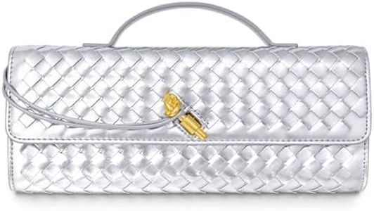 Joryin Woven Purse for Women Evening Clutch Woven Leather Handbags Crossbody Bag Purse Formal Evening Bag, Silver