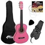 TIGER CLG4-PK 3/4 Size Classical Guitar Pack - Beginners Package with Accessories - Pink