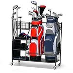 COSTWAY Golf Storage Rack, Extra Large Golf Clubs Bag Organizer with Lockable Universal Wheels and Other Golfing Equipment Rack