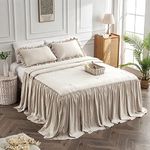 Bonlino Home Bedding Bedspread Set Quilt - Farmhouse Bedspread Summer Coverlet Bed Spreads, Lightweight Quilt Chic Vintage Bedding Ruffle Skirt Bedroom Rustic with 2 Pillow Shams (Queen, Wheat)