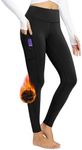 BALEAF Women's Fleece Lined Leggings Thermal Warm Winter Tights High Waisted Thick Yoga Pants Cold Gear with Pockets Black XS