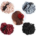 4 Pack Large Black Burgundy Red Butterfly Octopus Korean Ribbon Silk Chiffon Rose Flower Bows Plastic Hair Claw Clips Floral Jaw Barrettes Grips Clamps Twist Hair Up Fancy Accessories for Women Girl