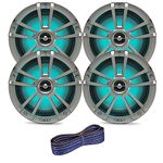 Infinity 6.5" LED Marine Speakers (Qty 4) 2 Pairs of OEM Replacement Speakers w/Enrock 50ft Wire (RGB+Titanium) 6MBLT