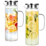 2 Pack Glass Pitcher with Lid, 1.5L Large Capacity Water Pitcher Glass Carafe Water Jugs for Cold Water Iced Tea, Sangria,Cold Brew Coffee