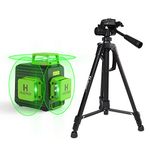 Huepar 3x360 Laser Level with 47" Lightweight Tripod, Self Leveling Cross Line Laser Level, 3D Green Beam Three-Plane Leveling and Alignment Laser Tool, Li-ion Battery& Portable Bag Included-B03TP