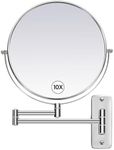 Large Size 9-in Wall Mounted Magnifying Makeup Mirror 1X/10X Magnification,Extendable Bathroom Mirrors Wall Mount Vanity Mirror for Shaving,12-in Folding Arm,Flexible Adjustable,Space-Saving,No Light