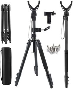 69" Shooting Tripod Hunting Stick, Tripod for Rifle with 360° Swivel V Yoke Rest, Removable 360° Dual-ball head magic Arm with 1/4" mount and Phone Clip, For Cell Phones.Action Camera.DSLR, Extra Case