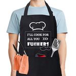 Funny Aprons for Men,BBQ Apron Grill Apron Kitchen Apron,Husband Gifts from Wife,Birthday Gifts for Boyfriend, Dad,Christmas Funny Kitchen Gifts,with 3 Pockets & Adjustable Neck Strap- Feed All You, Cook All You, X-Large