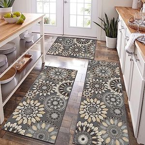 Bsmathom Farmhouse Kitchen Rug Sets 3 Piece, Non Slip Kitchen Rugs and Mats Set, Boho Kitchen Mats for Floor, Vintage Washable Kitchen Floor Rugs for Hallway Laundry Room