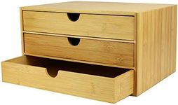 Bamboo Desk Top 3 Drawers | Wide Opening Bamboo Organiser | Stationary Storage Unit | Office Supplies Drawer | Eco-Friendly Makeup Holder | Desk Tidy | M&W