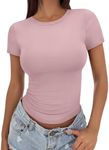 Trendy Queen Womens Basic Short Sleeve Slim Fit T Shirts Soft Crewneck Crop Y2k Tee Summer Cute Gym Fashion Clothes LightPink Small